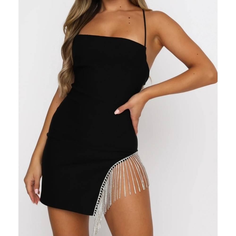 RHINESTONED SLIT DRESS
